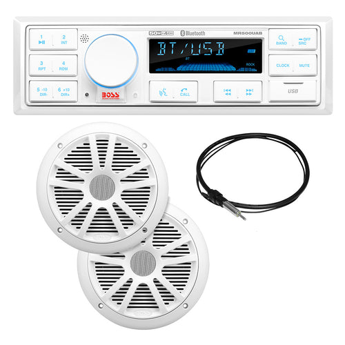 Boss Audio MCK500WB6 Kit wMR500UAB 2 MR6W Speakers MRANT10 Antenna  White Remote MCK500WB6