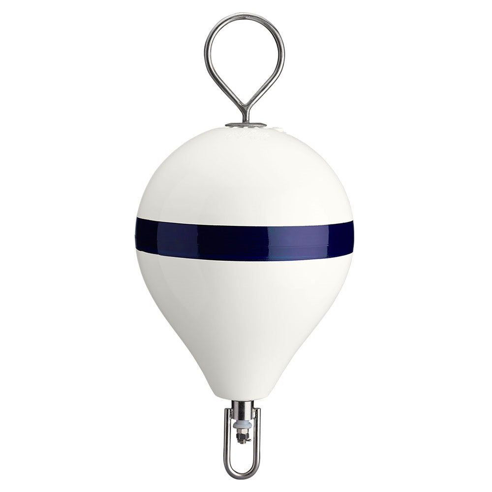 Polyform 135 CM Mooring Buoy wSS Iron  White Blue Stripe CM2SS WHT WSTRSS