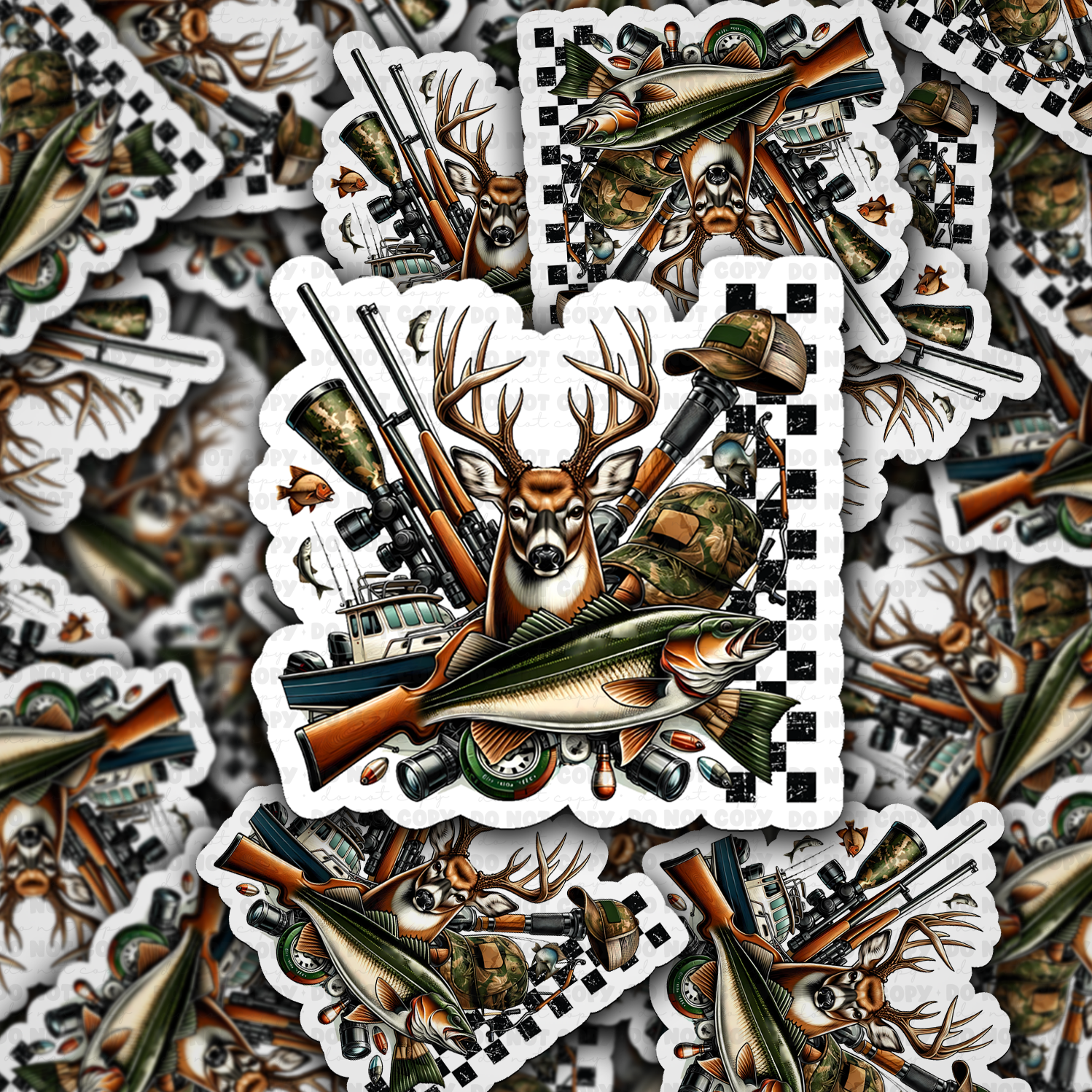 DS 2356 - Hunting deer and Fish Die Cut Sticker