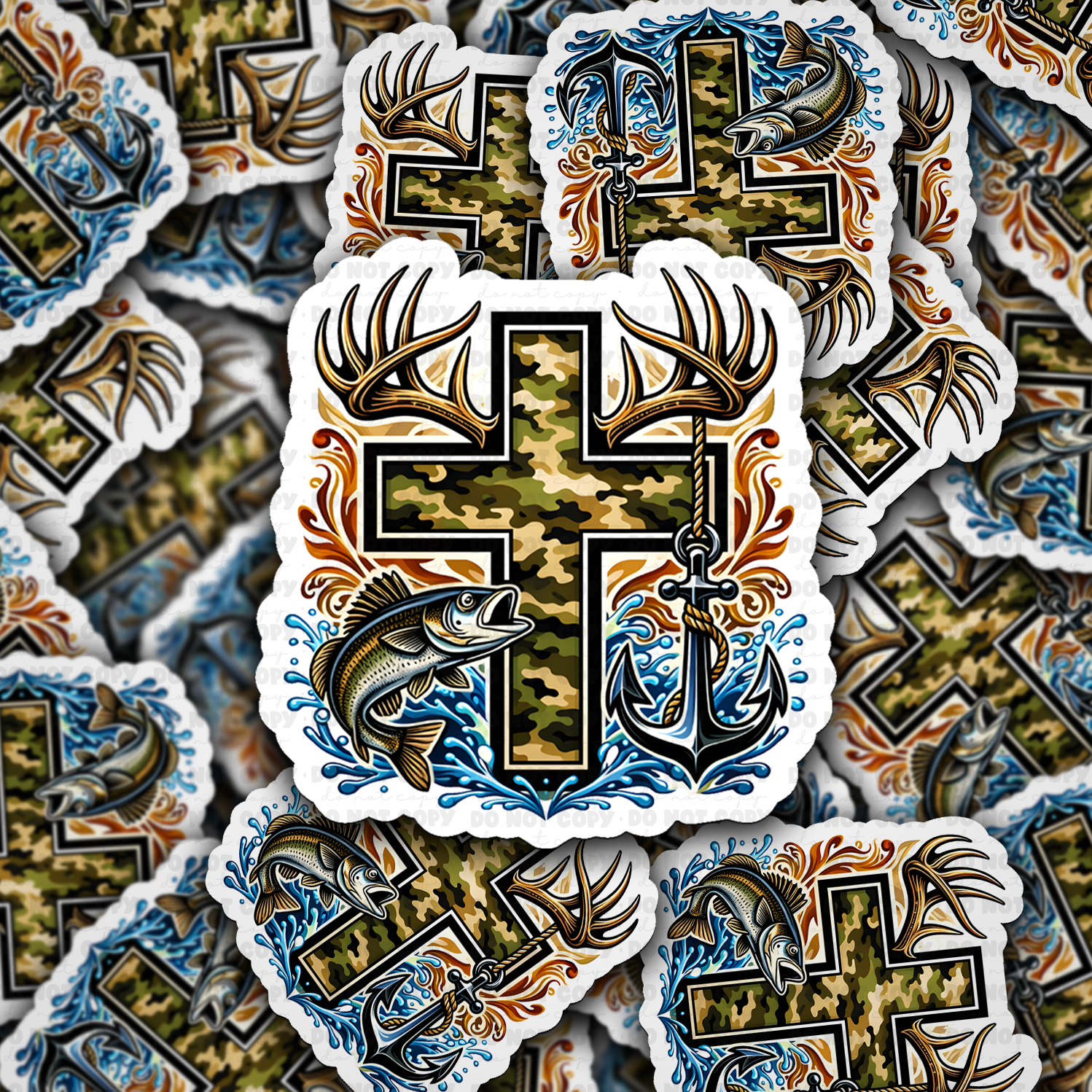 DS 3029 - Hunting and Fishing Cross Die Cut sticker
