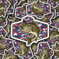 DS 2894 - Bass fish red white blue camo Die Cut sticker