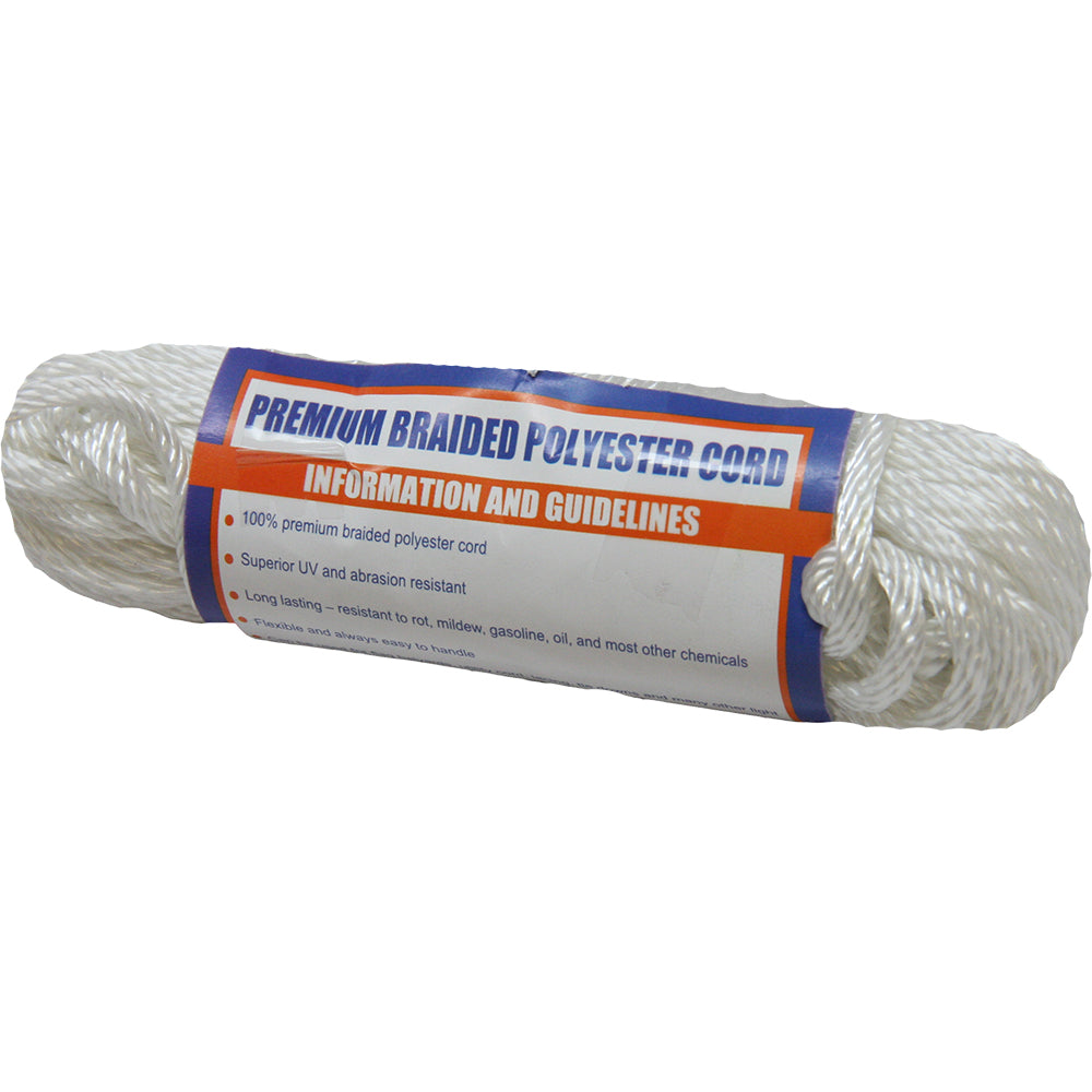 SeaDog Solid Braid Polyester Cord Hank  18 x 50  White 303303050WH1